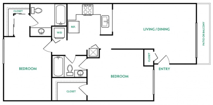 floor plan for a two bedroom apartment at The  Landing at East Mil