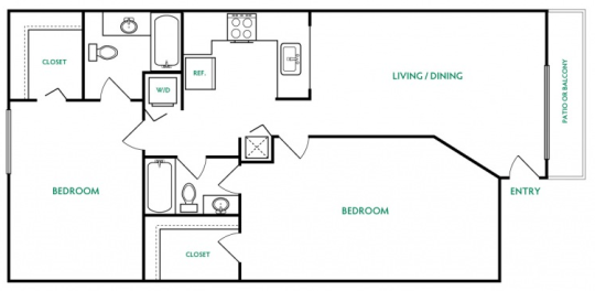 floor plan for a two bedroom apartment at The  Landing at East Mil